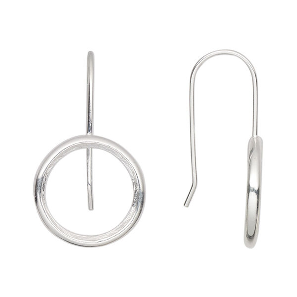 Ear wire, Almost Instant Jewelry®, sterling silver, 29mm fishhook with open back and 14mm rivoli glue-in setting, 20 gauge. Sold per pair. image number 0