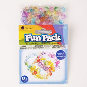 Bracelet kit mix, acrylic, pkg/1, yellow / blue / purple, 4mm-16x13mm mixed shapes.