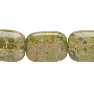 Unakite 1pkg1, puffed rectangle bead natural 15 inch 20x15mm