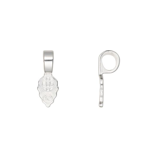 Bail, Aanraku®, glue-on, silver-plated "pewter" (zinc-based alloy), 16x5.5mm with 9x5.5mm leaf flat base. Sold per pkg of 25. image number 0