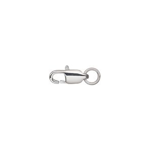 Clasp lobster claw 1pkg10, 11x6mm / 5mm closed jump ring, stainless steel 1-strand