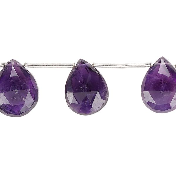Amethyst 1pkg7, hand-cut top-drilled faceted puffed teardrop bead natural 12x9mm-15x12mm image number 0
