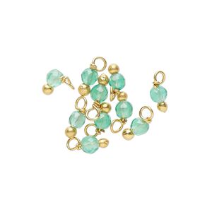 Drop, green onyx (dyed) and gold-finished brass, 3x2mm with 2mm faceted round. Sold per pkg of 10.