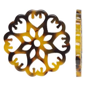 Focal, resin, translucent tortoise, 34.5mm undrilled flower. Sold per pkg of 4.