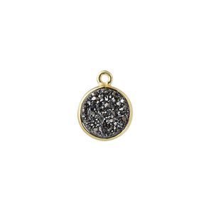 Druzy agate / sterling silver 1pkg1, electrocoated gold finished hand-cut flat round drop 11mm