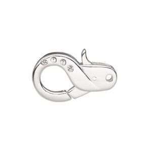 Clasp lobster claw 1pkg1 sterling silver, 21x13mm double-sided, cubic zirconia clear 1-strand
