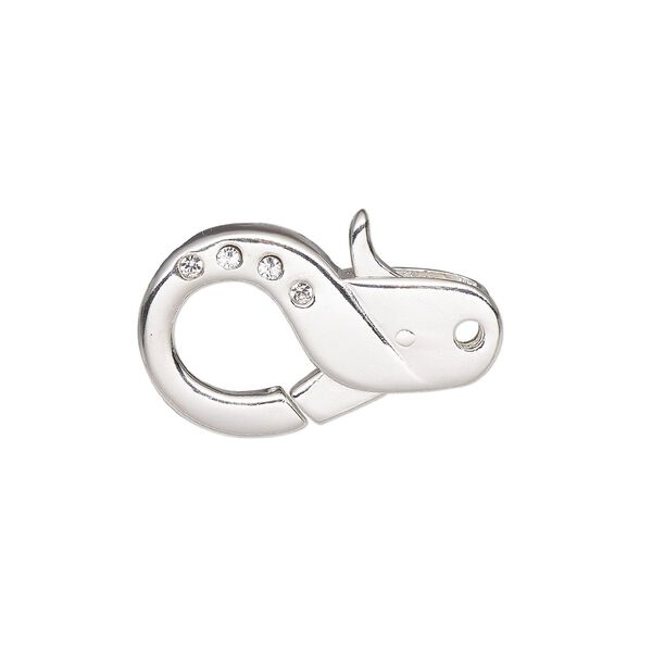 Clasp, lobster claw, sterling silver and cubic zirconia, clear, 21x13mm, double-sided. Sold individually. image number 0