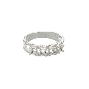 Ring, Sure-Set™, sterling silver, braided band with (4) 3.5mm 4-prong round settings, size 8. Sold individually.