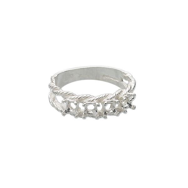 Ring, Sure-Set™, sterling silver, braided band with (4) 3.5mm 4-prong round settings, size 8. Sold individually. image number 0
