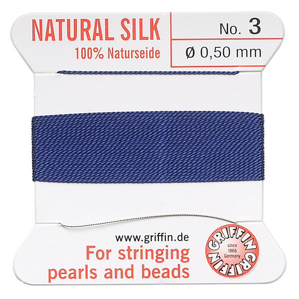 Thread, Griffin, silk, dark blue, size #3. Sold per 2-meter card (approximately 78 inches). image number 0