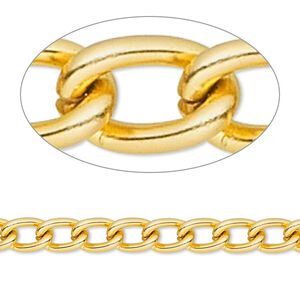 Chain 1pkg1 curb, 5mm, aluminum / anodized gold 5 foot unfinished
