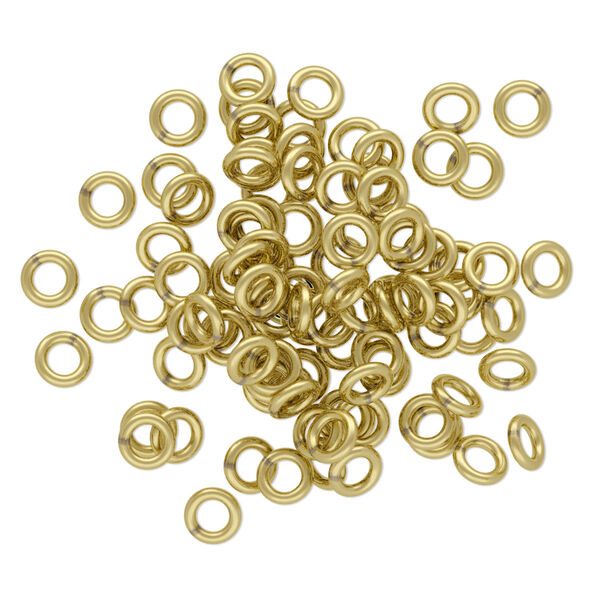 Jump ring, brass, 4.5mm soldered round, 2.5mm inside diameter, 18 gauge. Sold per pkg of 100. image number 0
