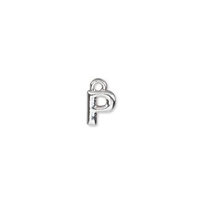 Charm, silver-finished "pewter" (zinc-based alloy), 8x6mm alphabet letter P. Sold per pkg of 2.