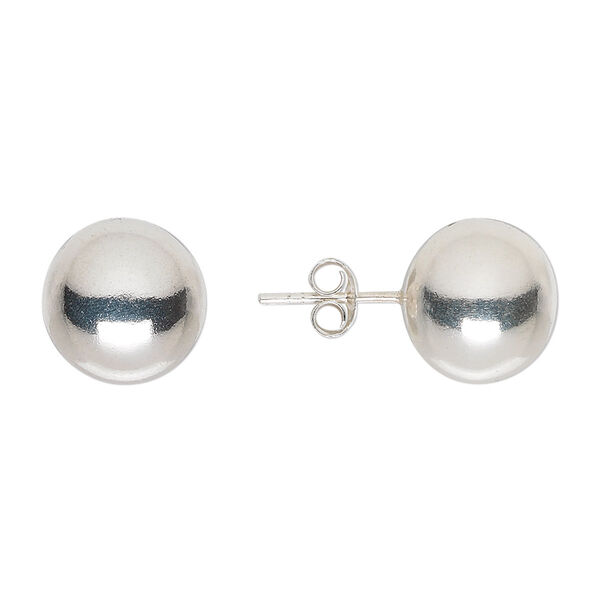 Earstud, sterling silver, 12mm ball with post. Sold per pair. image number 0