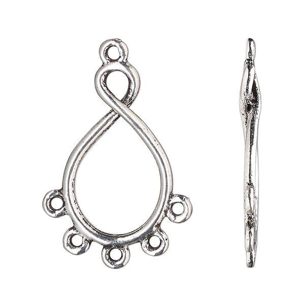 Drop, antique silver-finished "pewter" (zinc-based alloy), 26x16mm double-sided open twist with 5 closed loops. Sold per pkg of 10. image number 0