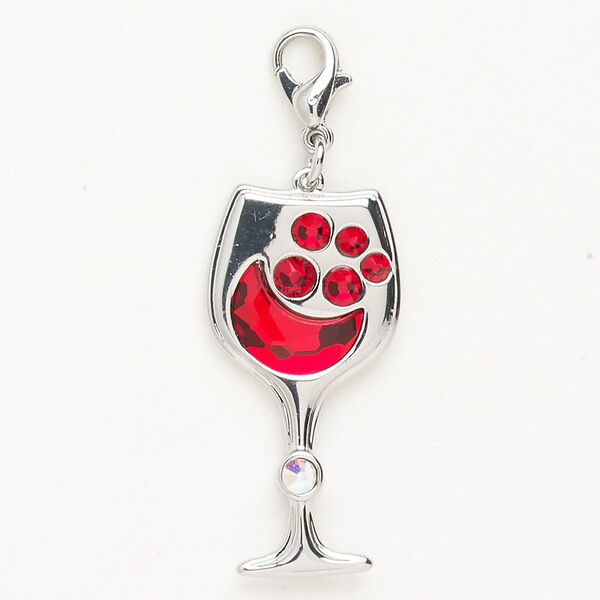 Charm steel 1pk 30x15mm wine glass lobster claw clasp, silver finish Siam clear AB image number 0