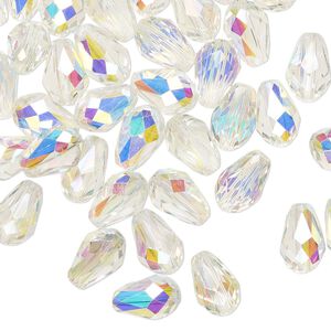 Bead Celestial Crystal® 1pkg60, 8x6mm teardrop / 66 facets, translucent clear AB