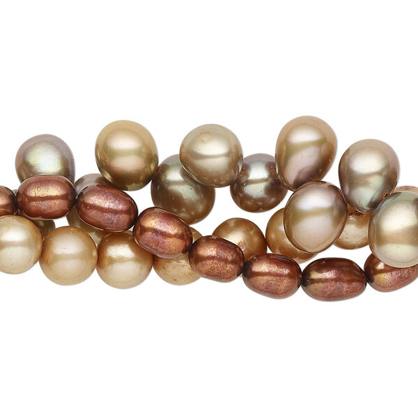 Pearl mix, cultured freshwater (dyed), multi-brown, 3mm-8x7mm mixed shapes with 0.4-0.6mm hole, D grade, Mohs hardness 2-1/2 to 4. Sold per (3) 14-inch strands. image number 0