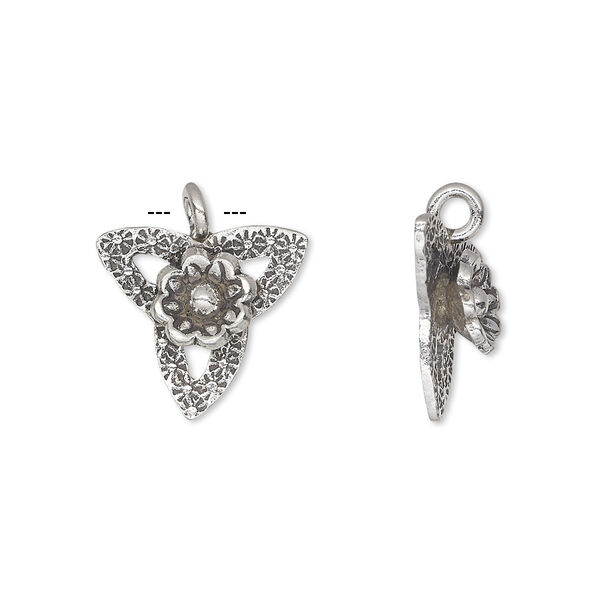 Charm, Hill Tribes, antiqued fine silver, 16x15mm single-sided flower and leaves. Sold individually. image number 0