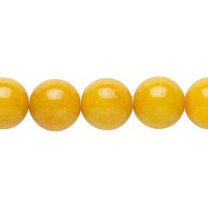 Bead, mountain "jade" (dolomite marble) (dyed), yellow, 12mm round, B grade, Mohs hardness 3. Sold per 15-1/2" to 16" strand.