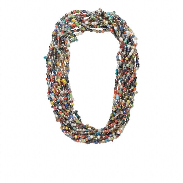 Necklace mix, glass, mixed colors with luster finish, 6mm-11x8mm mixed shape, 27-inch continuous loop. Sold per pkg of 12. image number 0