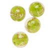 Bead, lampworked glass, clear / peridot green / glow-in-the-dark / gold, 14mm round. Sold per pkg of 4. image number 0