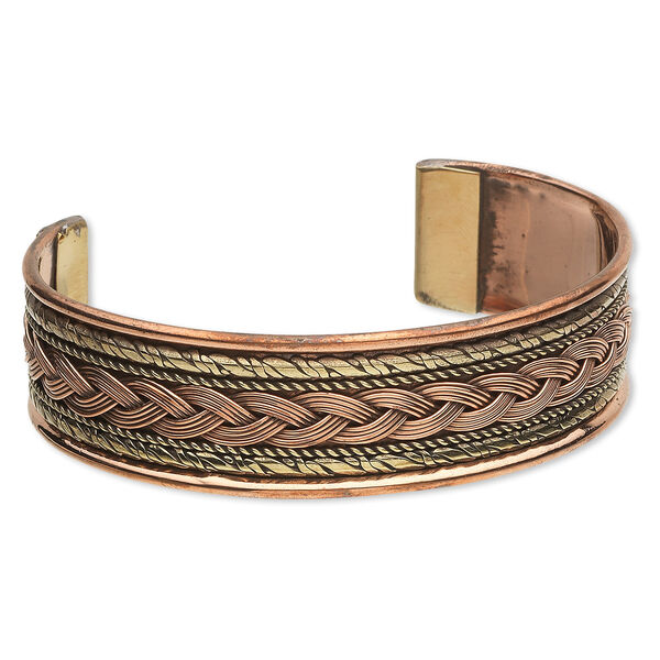 Bracelet, cuff, copper and brass, 17mm wide, 2-1/2 inch diameter. Sold individually. image number 0