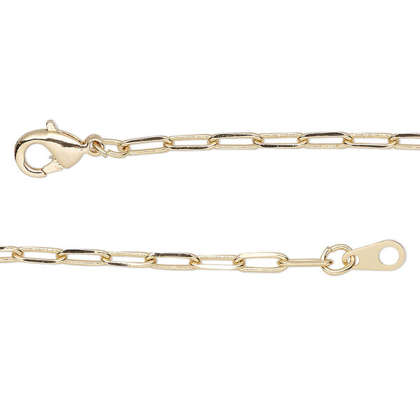 Chain, gold-finished brass, 2.4mm paperclip, 20 inches with lobster claw clasp. Sold individually. image number 0
