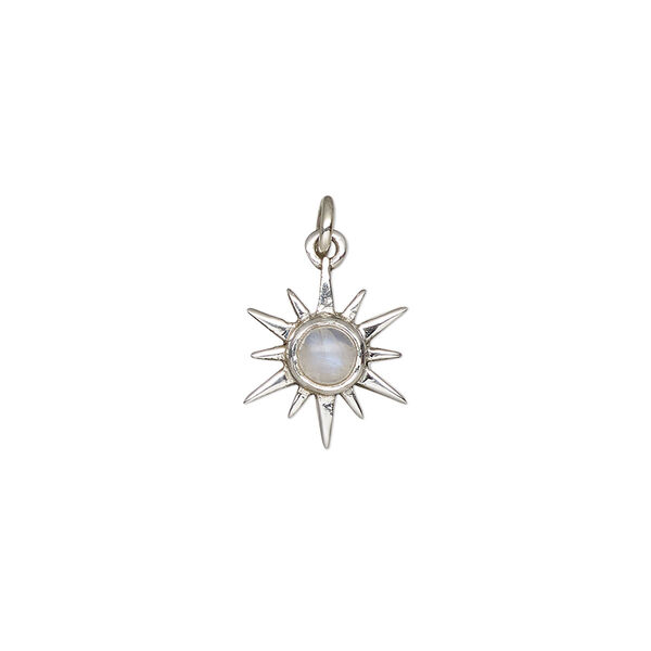 Rainbow moonstone / sterling silver 1pkg1, open star drop natural antiqued 12x12mm image number 0