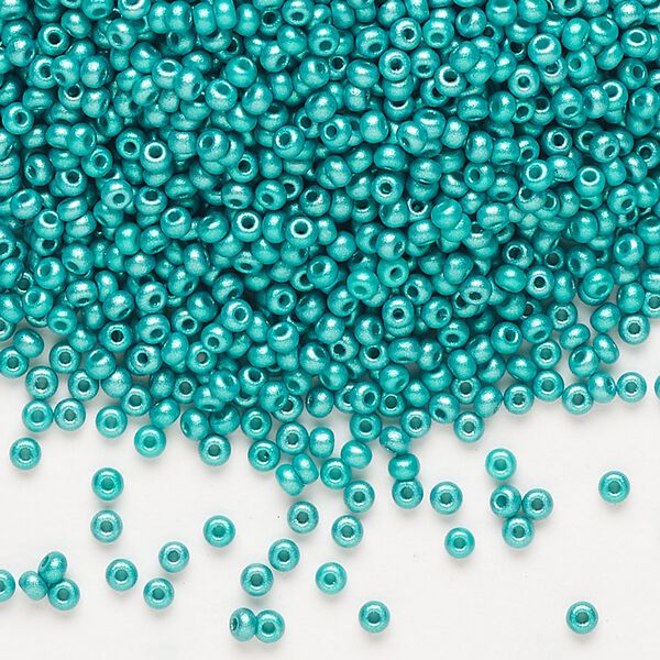 Seed bead, Preciosa Ornela Czech glass, pkg/500g, #11 rocaille, opaque PermaLux dyed green chalkwhite, (22017). image number 0