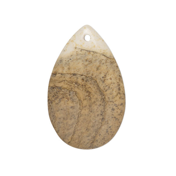 Focal, picture jasper (natural), 31x20mm hand-cut teardrop, B grade, Mohs hardness 6-1/2 to 7. Sold individually. image number 0