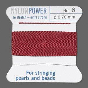Thread, Griffin, nylon, garnet red, size #6. Sold per 2-meter card (approximately 78 inches).
