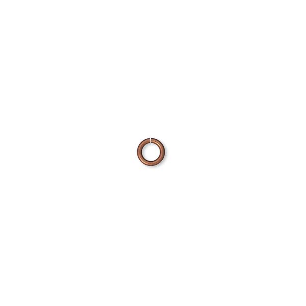 Jump ring, antique copper-plated brass, 4mm round, 2.6mm inside diameter, 22 gauge. Sold per pkg of 500. image number 0
