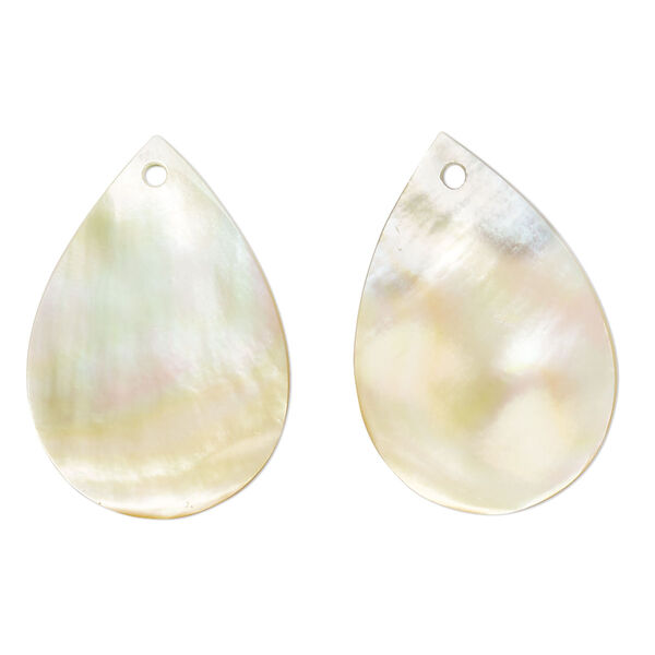 Drop, gold lip shell (natural), 26x18mm hand-cut top-drilled teardrop, Mohs hardness 3-1/2. Sold per pkg of 2. image number 0