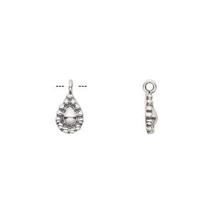 Drop, antiqued sterling silver, 9x6mm beaded teardrop. Sold per pkg of 4.