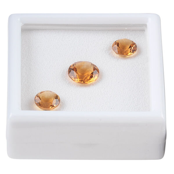 Gem, citrine (heated), (2) 8mm and (1) 10mm faceted round, A grade, Mohs hardness 7. Sold per pkg of 3. image number 0
