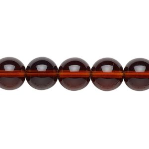 Bead, Preciosa, Czech glass druk, transparent dark topaz, 10mm round. Sold per 15-1/2" to 16" strand.