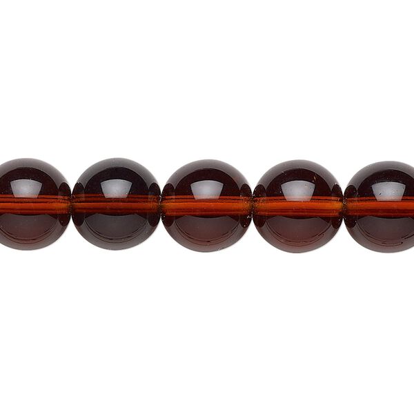 Bead, Preciosa, Czech glass druk, transparent dark topaz, 10mm round. Sold per 15-1/2" to 16" strand. image number 0