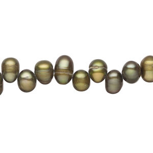 Freshwater pearl 1pkg1, top-drilled rice, 15 inch green-gold 6x5mm-9x6mm cultured
