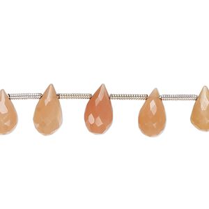 Peach moonstone 1pkg19, hand-cut top-drilled faceted briolette bead natural 7x4mm-10mm