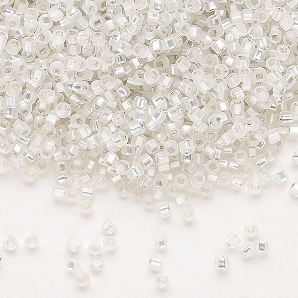Seed bead, Dyna-Mites™, glass, pkg/40g, #11 round, translucent silver-lined matte clear, (64MA:SR 11/0 SR). image number 0
