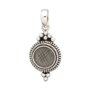 Pendant, antiqued sterling silver, 35x15mm with double-spiral design and 10mm round bezel setting. Sold individually.