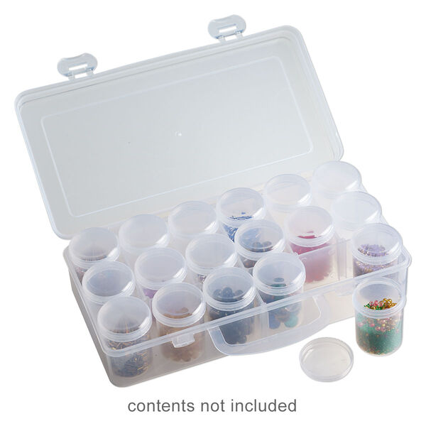 Organizer box, plastic, clear, 10 x 5 x 2-1/2-inch rectangle, (18) round vials with threaded closures. Sold individually. image number 0