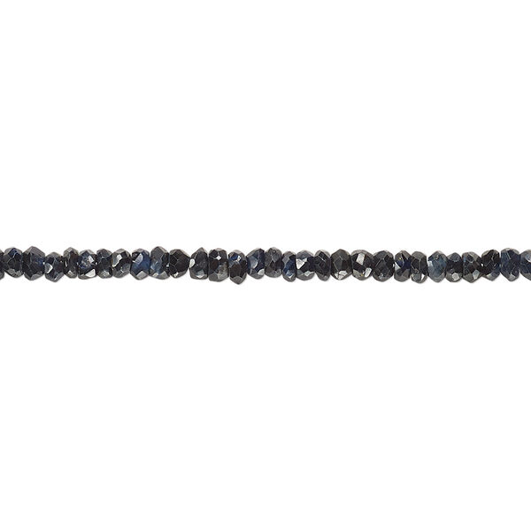 Bead, blue sapphire (heated), 2x1mm-3x2mm hand-cut faceted rondelle, B- grade, Mohs hardness 9. Sold per 8-inch strand, approximately 140 beads. image number 0