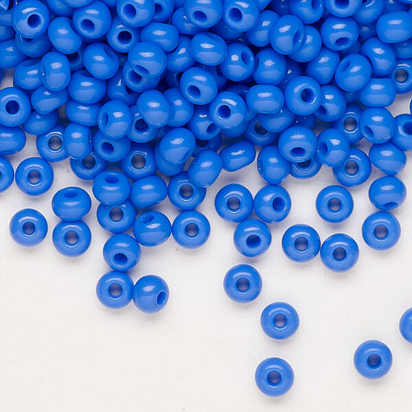 Seed bead, Preciosa Ornela, glass, opaque medium blue, #6 rocaille. Sold per 50-gram pkg. image number 0