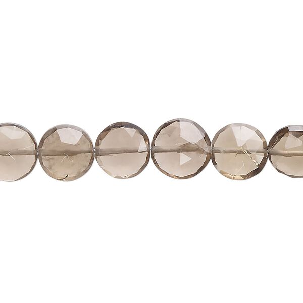 Smoky quartz 1pkg1, hand-cut faceted puffed flat round bead 7 inch 8-10mm image number 0