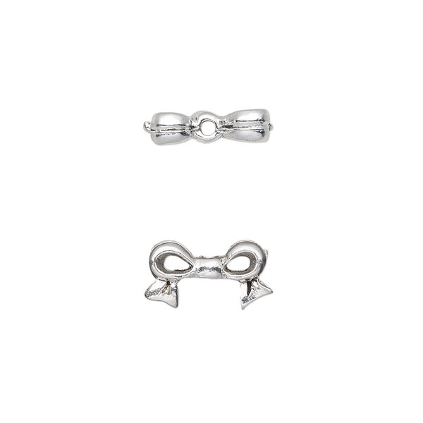 Bead, silver-plated pewter (tin-based alloy), 13x7mm bow, fits 6mm cube bead. Sold per pkg of 4. image number 0
