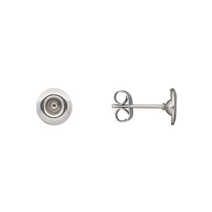 Earstud 1pkg10, 7.5mm round / PP32 chaton glue-in setting / earnuts, stainless steel 5 pair
