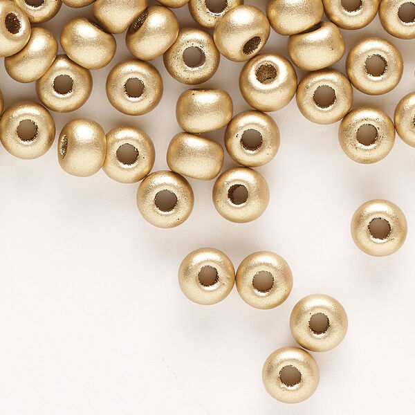 Seed bead, Preciosa Ornela, glass, opaque metallic soft gold, #2 rocaille. Sold per 500-gram pkg. image number 0