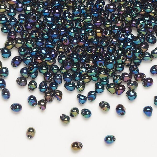 Seed bead, Miyuki, glass, pkg/10g, 3.3x2.8mm mini fringe, opaque metallic iris variegated blue (DP-455). image number 0